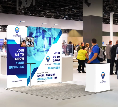 10ft Inline Trade Show Booth  Modular Display with LED Lights, Monitor Mount & Counter