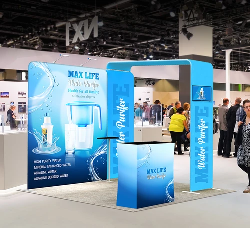 10ft Inline Trade Show Booth  Portable Backwall Display with LED Lights & Counter