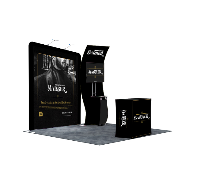 10ft Inline Trade Show Booth – Fabric Backwall Display with Counter & Lighting