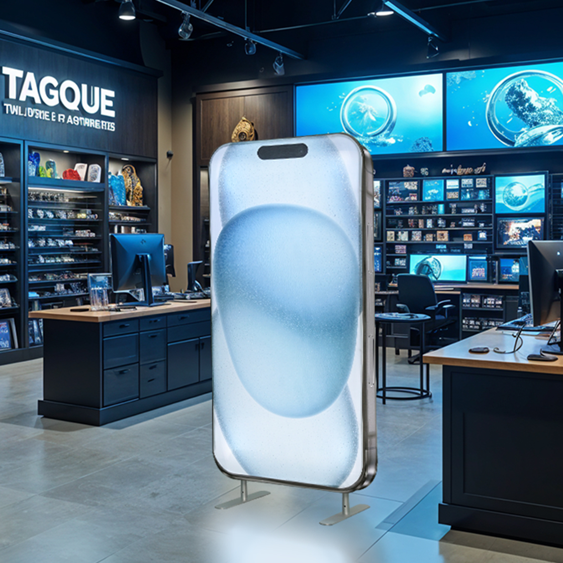 Phone-Shaped Exhibit Stand