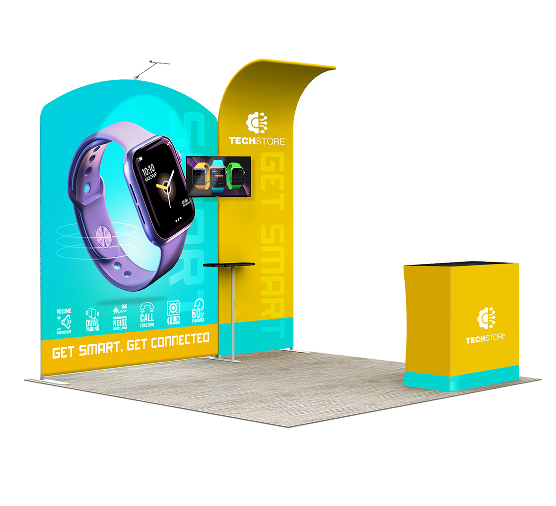 10ft Inline Trade Show Booth – Modular Display with Backwall, Counter & LED Package