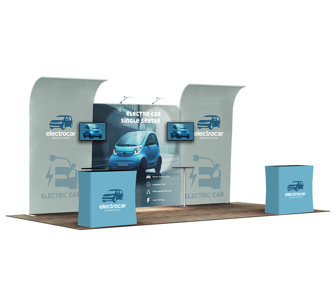 20ft Inline Trade Show Booth – Modular Setup with Monitor Mounts