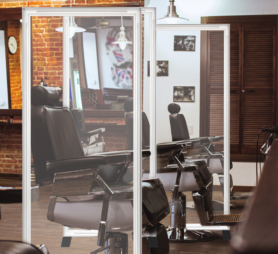 Floor Standing Sneeze Guard - SEG Clear Vinyl