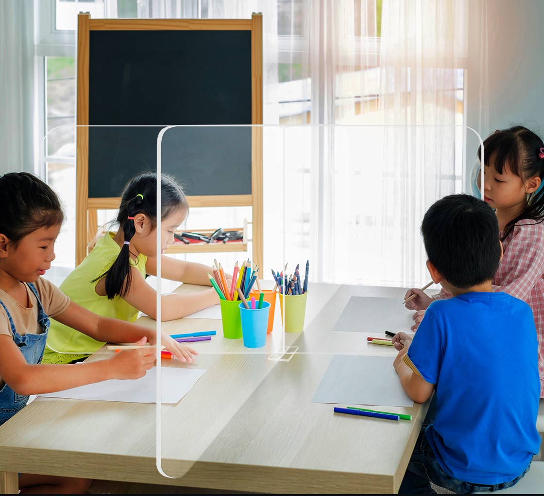 School Tabletop Desk Divider Sneeze Guard - Clear Acrylic (4 person)