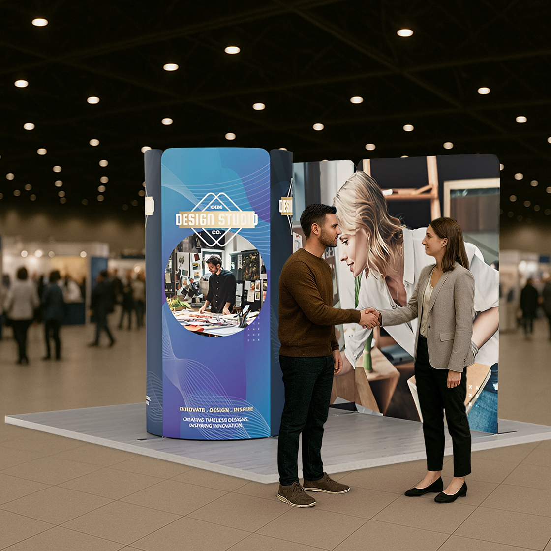 13ft Magnetic Modular Fabric Display - Tower Island Shape with Backwall 13ft Magnetic Modular Fabric Display - Tower Island Shape with Backwall