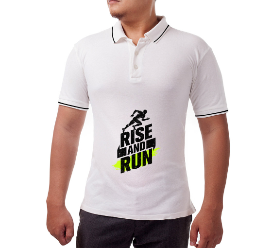 Men's White Cotton Polo Shirt - Printed