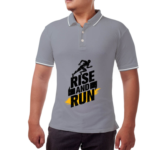 Men's Grey Cotton Polo Shirt - Printed