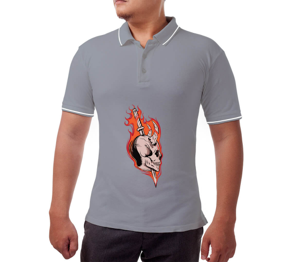 Men's Grey Polo Shirt - Printed