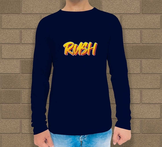 Men's Blue Printed Long Sleeves T-Shirt - Crew Neck