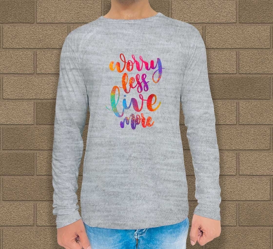 Custom Grey Printed Long Sleeves T-Shirt - Crew Neck