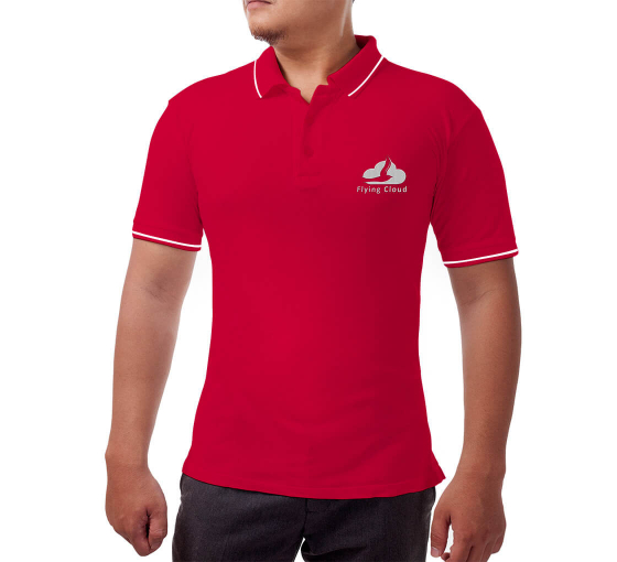 Men's Red Cotton Polo Shirt - Embroidered