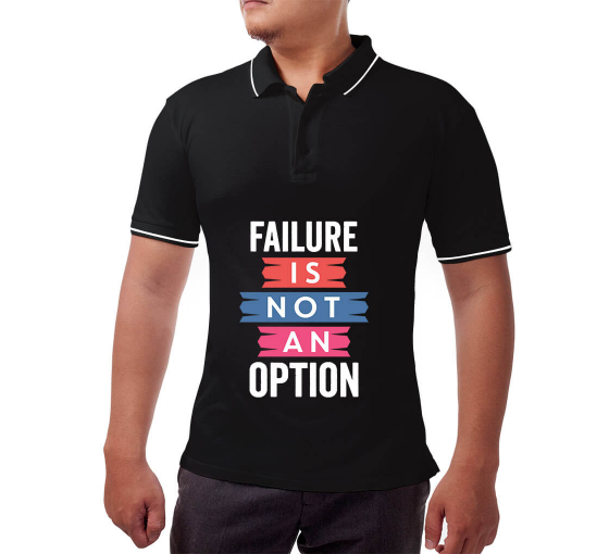 Men's Black Cotton Polo Shirt- Printed