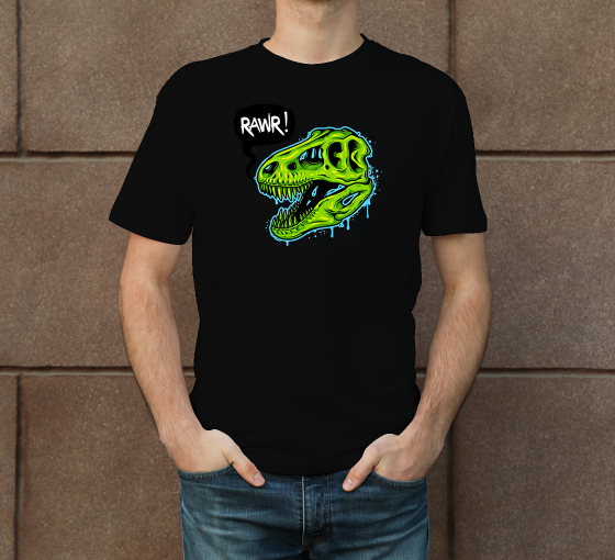 Men's Black Printed T-Shirt - Crew Neck