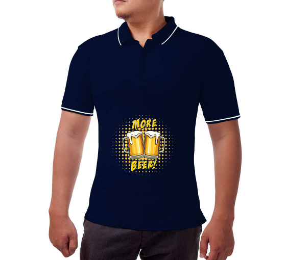 Men's Blue Cotton Polo Shirt- Printed