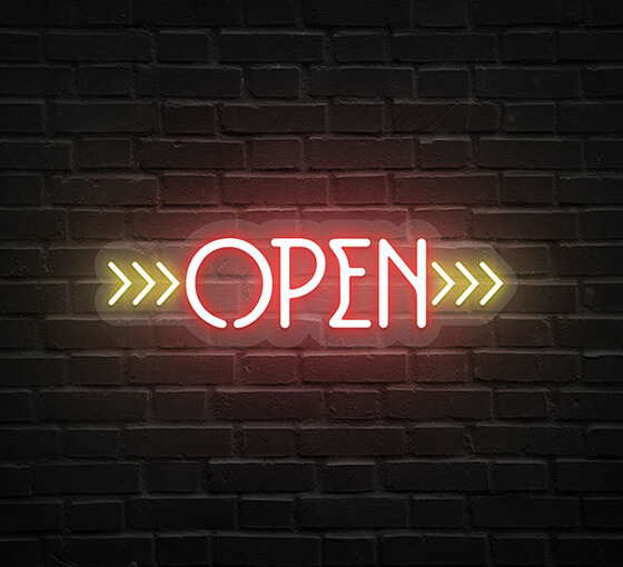 Open Neon Light with Arrow Neon Sign
