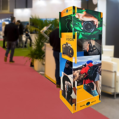 Display Tower with Custom Printed Interlocking Panels