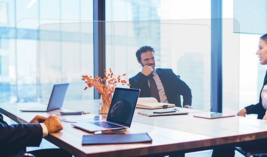 Office Tabletop Desk Divider Sneeze Guard - Clear Acrylic ( 4 person)  1 - Circleone