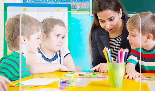 School Tabletop Desk Divider Sneeze Guard - Clear Acrylic ( 4 person)  1 - Circleone